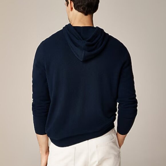 J CREW Midweight 100% Cashmere Navy Blue Hoodie Pullover Sweater Unisex - Picture 3 of 11